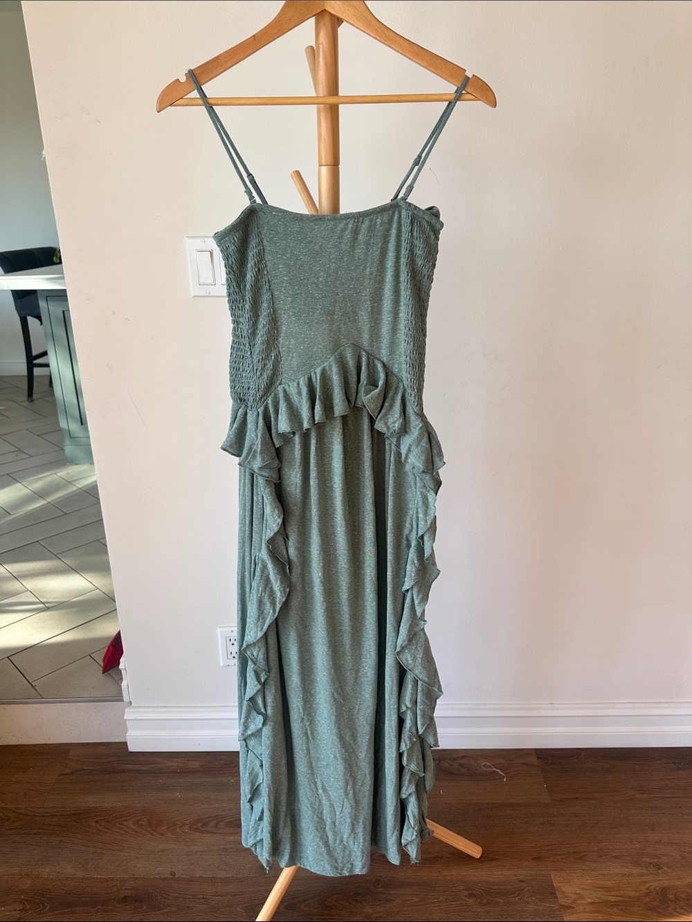 Sleeveless Ruffle Maxi Dress in Sage Green